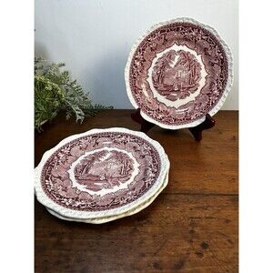 Set Of 3 Mason's Vista Red Pink Ironstone 7.5” Salad Bread Plates England READ